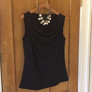 Black sleeveless cowl neck top